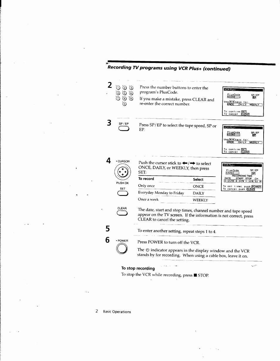 Select, To stop recording, Recording tv programs using vcr plus* (continued) | Sony SLV-M10HF User Manual | Page 62 / 117