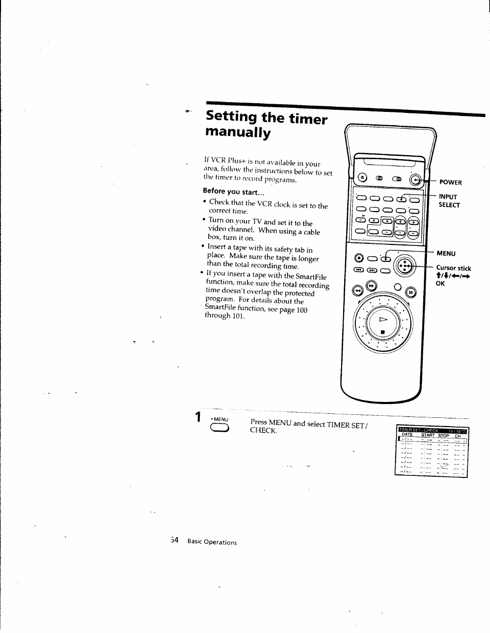 Setting the timer manually, Before you start | Sony SLV-M10HF User Manual | Page 64 / 117