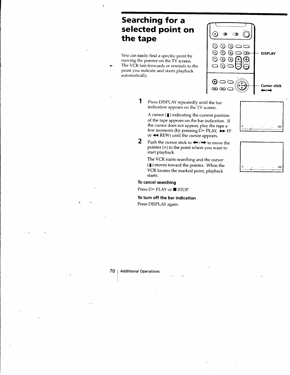 Searching for a selected point on the tape, To cancel searching, To turn off the bar indication | Sony SLV-M10HF User Manual | Page 69 / 117