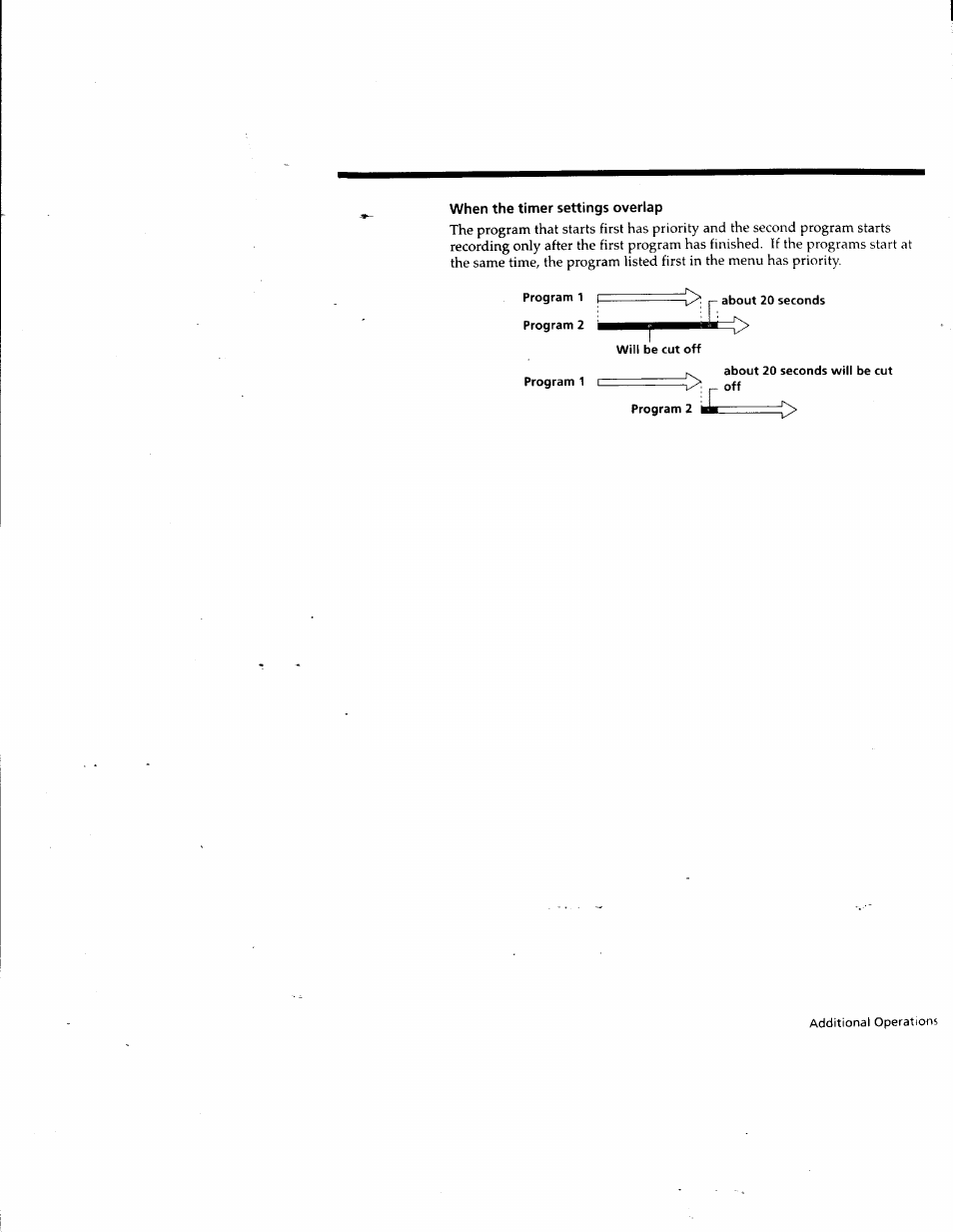 When the timer settings overlap, P about 20 seconds, Will be cut off | About 20 seconds will be cut r- off, Program 2 | Sony SLV-M10HF User Manual | Page 76 / 117