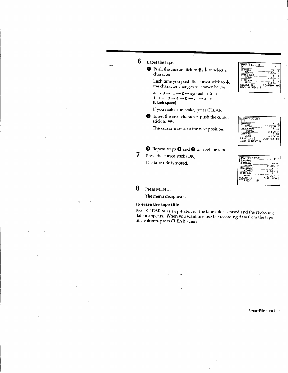 Label the tape, Push the cursor stick to, Ll'si | Press menu. the menu disappears | Sony SLV-M10HF User Manual | Page 98 / 117