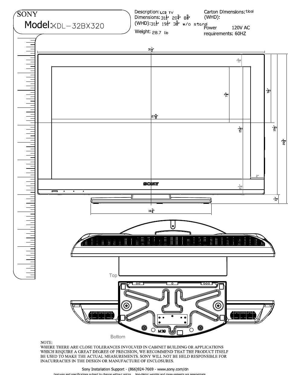 Sony KDL-32BX320 User Manual | 3 pages