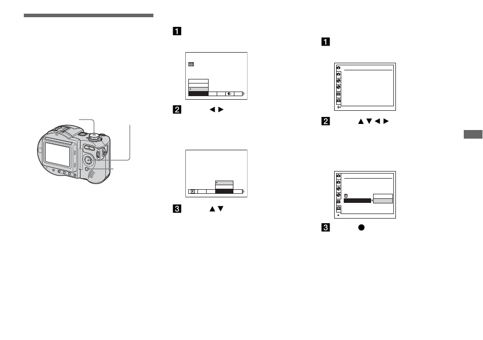 Before advanced operations, How to setup and operate your camera, Changing the menu settings | Changing the items in the set up screen, Screen, 41 an, Apress menu, Aset the mode dial to set up | Sony MVC-CD500 User Manual | Page 41 / 132