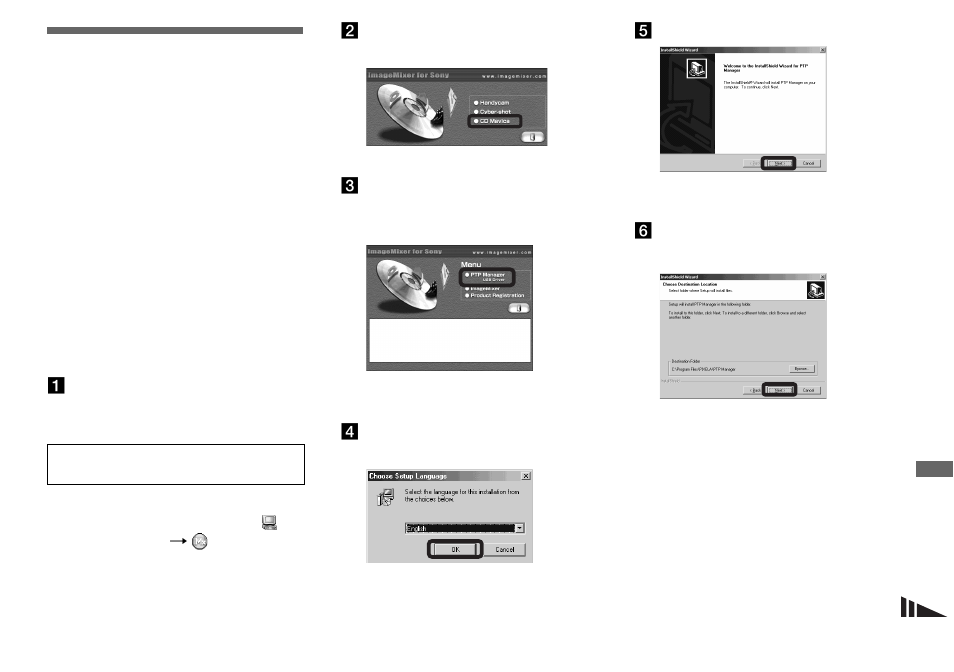 Installing the ptp manager, Copying images into your computer, Through a usb connection | Ages 91 | Sony MVC-CD500 User Manual | Page 91 / 132