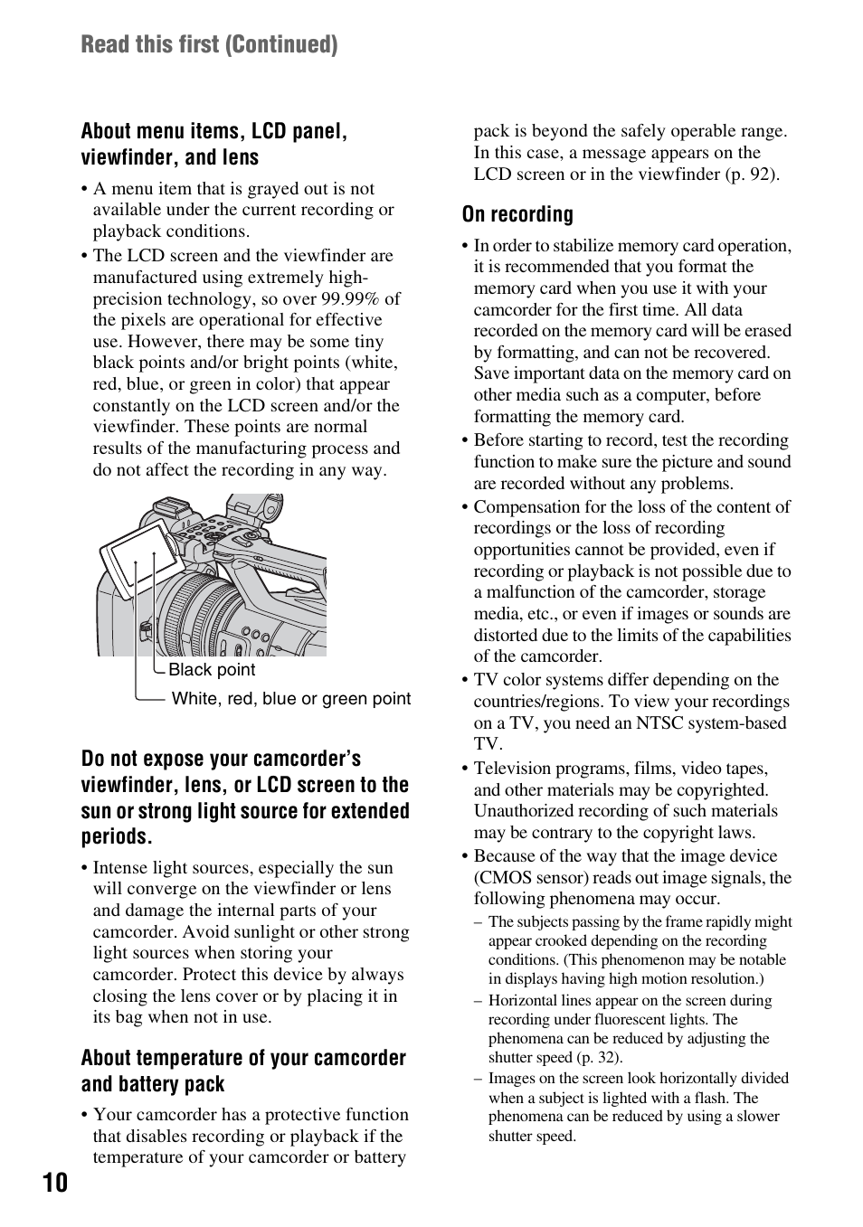 Read this first (continued) | Sony HDR-AX2000 User Manual | Page 10 / 132