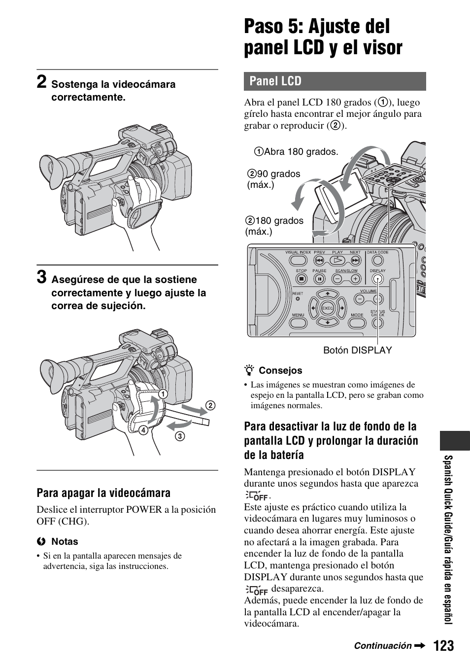 Paso 5: ajuste del panel lcd y el visor | Sony HDR-AX2000 User Manual | Page 123 / 132