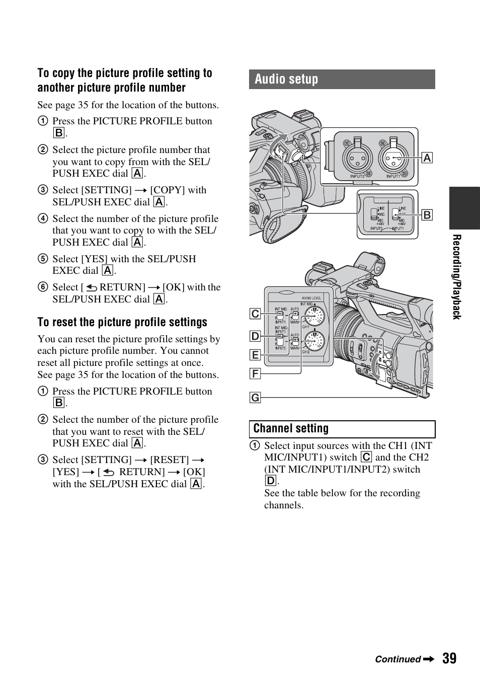 Audio setup | Sony HDR-AX2000 User Manual | Page 39 / 132