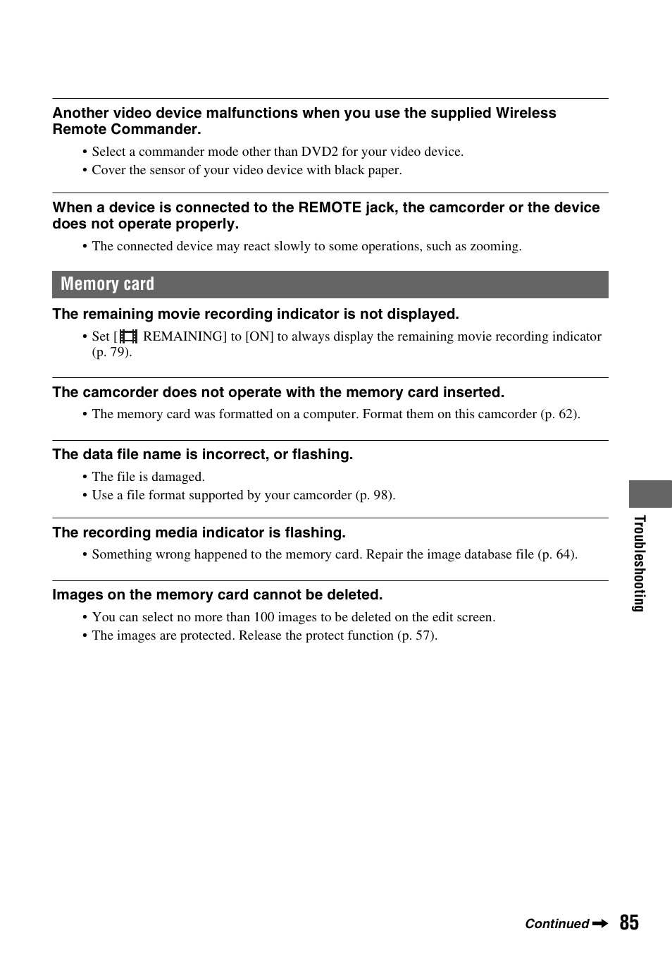 Memory card, P. 85 | Sony HDR-AX2000 User Manual | Page 85 / 132