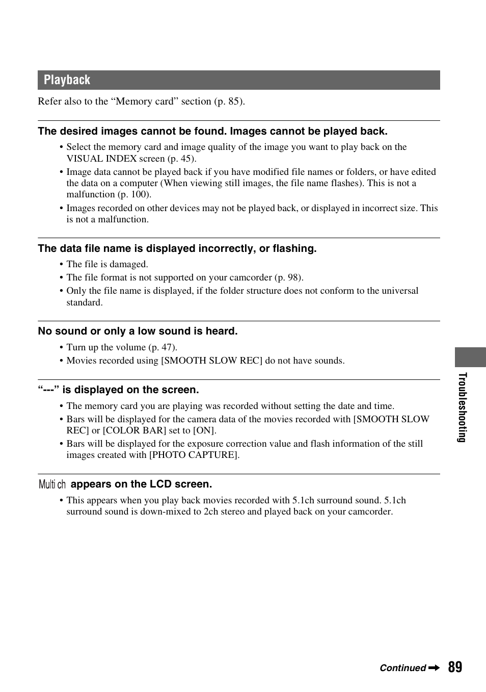 Playback, P. 89 | Sony HDR-AX2000 User Manual | Page 89 / 132