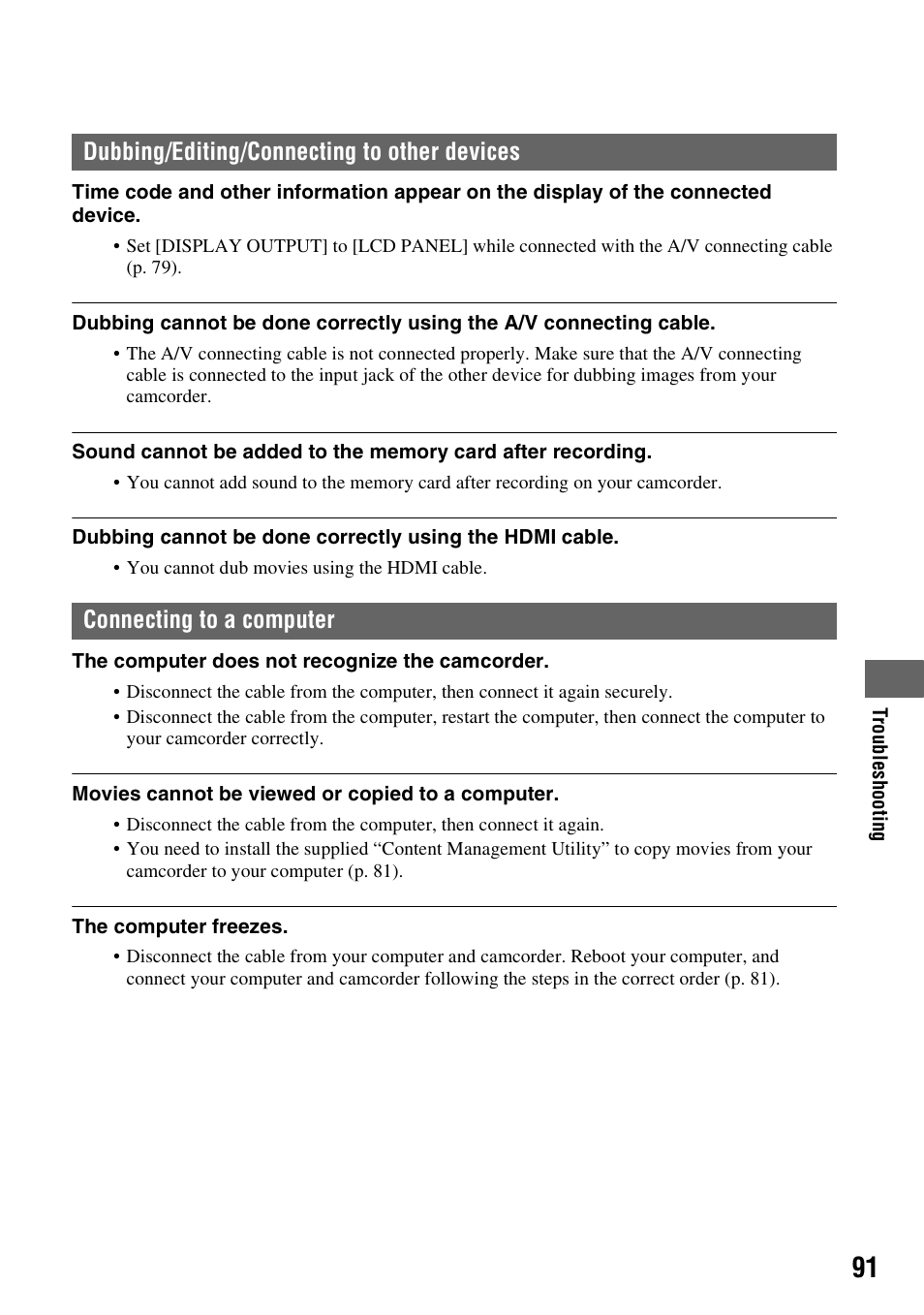 Dubbing/editing/connecting to other devices, P. 91, Connecting to a computer···p. 91 | O 91 | Sony HDR-AX2000 User Manual | Page 91 / 132