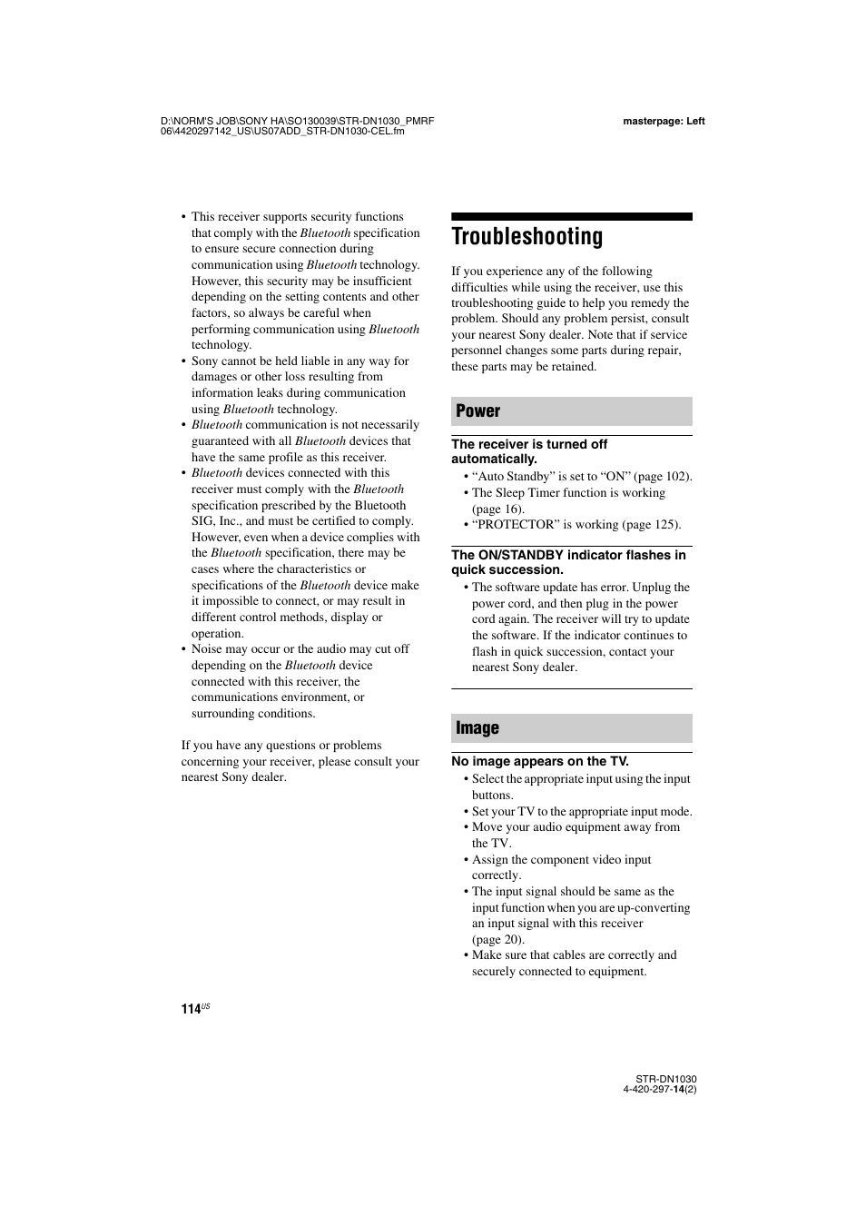 Troubleshooting, Power image | Sony STR-DN1030 User Manual | Page 114 / 132