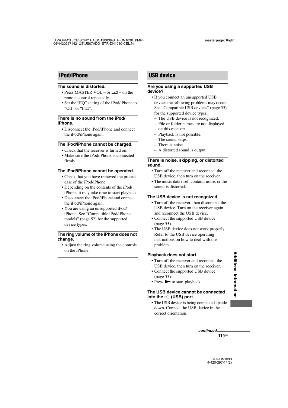 Ipod/iphone usb device | Sony STR-DN1030 User Manual | Page 119 / 132