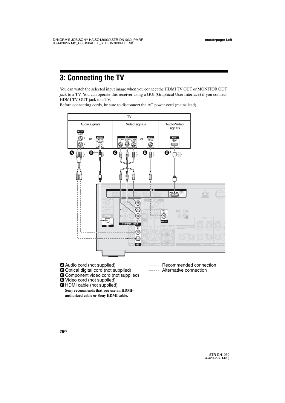 Connecting the tv, Age 26, 29, E 26, 30, 32) | E 26, 27 | Sony STR-DN1030 User Manual | Page 26 / 132