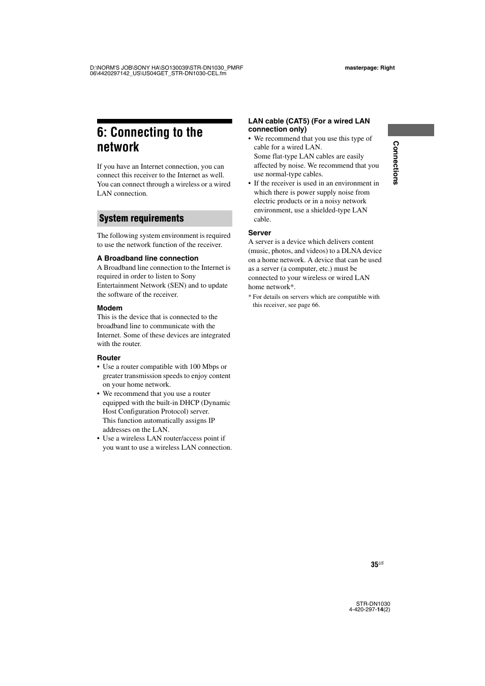 Connecting to the network, System requirements | Sony STR-DN1030 User Manual | Page 35 / 132