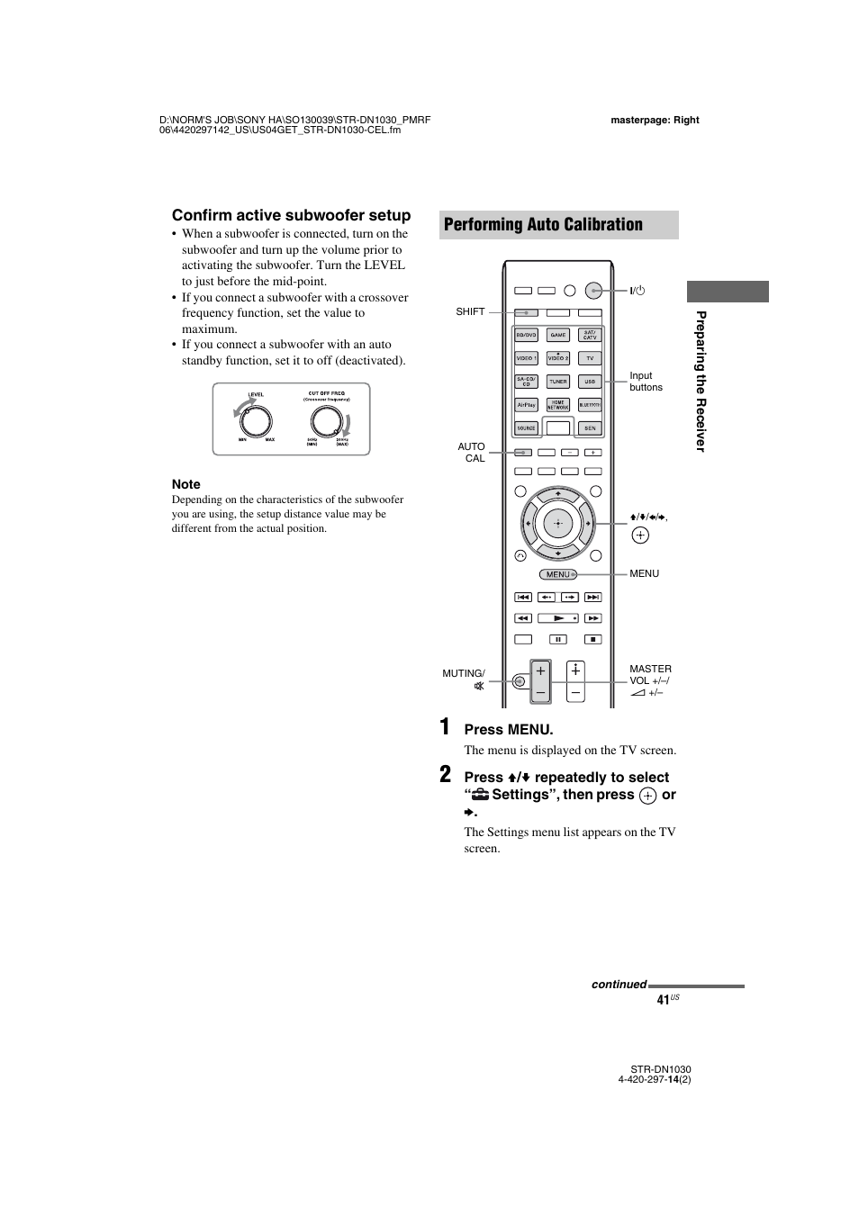 Performing auto calibration | Sony STR-DN1030 User Manual | Page 41 / 132