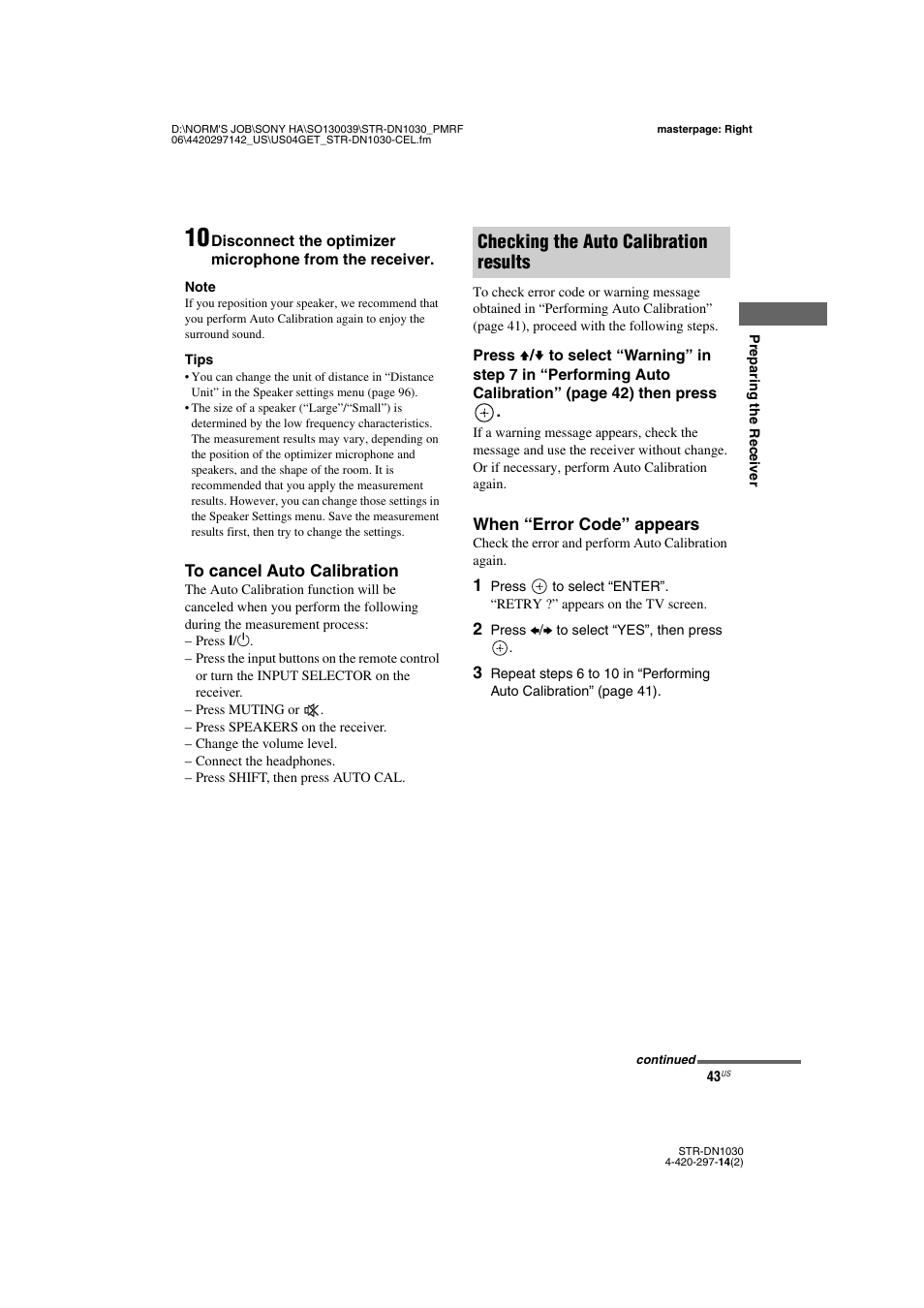 Checking the auto calibration results | Sony STR-DN1030 User Manual | Page 43 / 132