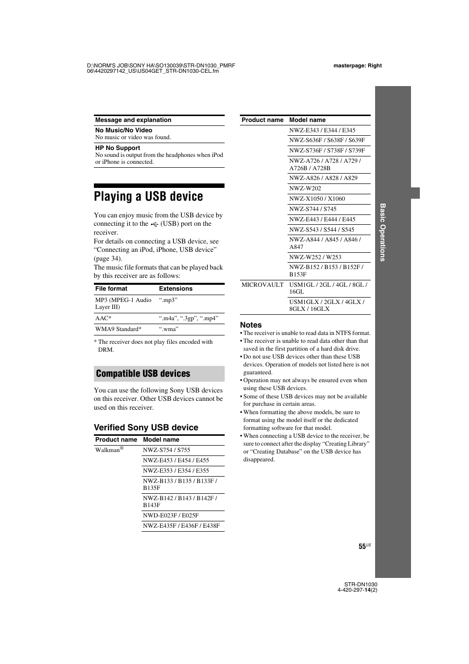 Playing a usb device, Compatible usb devices, Verified sony usb device | Sony STR-DN1030 User Manual | Page 55 / 132