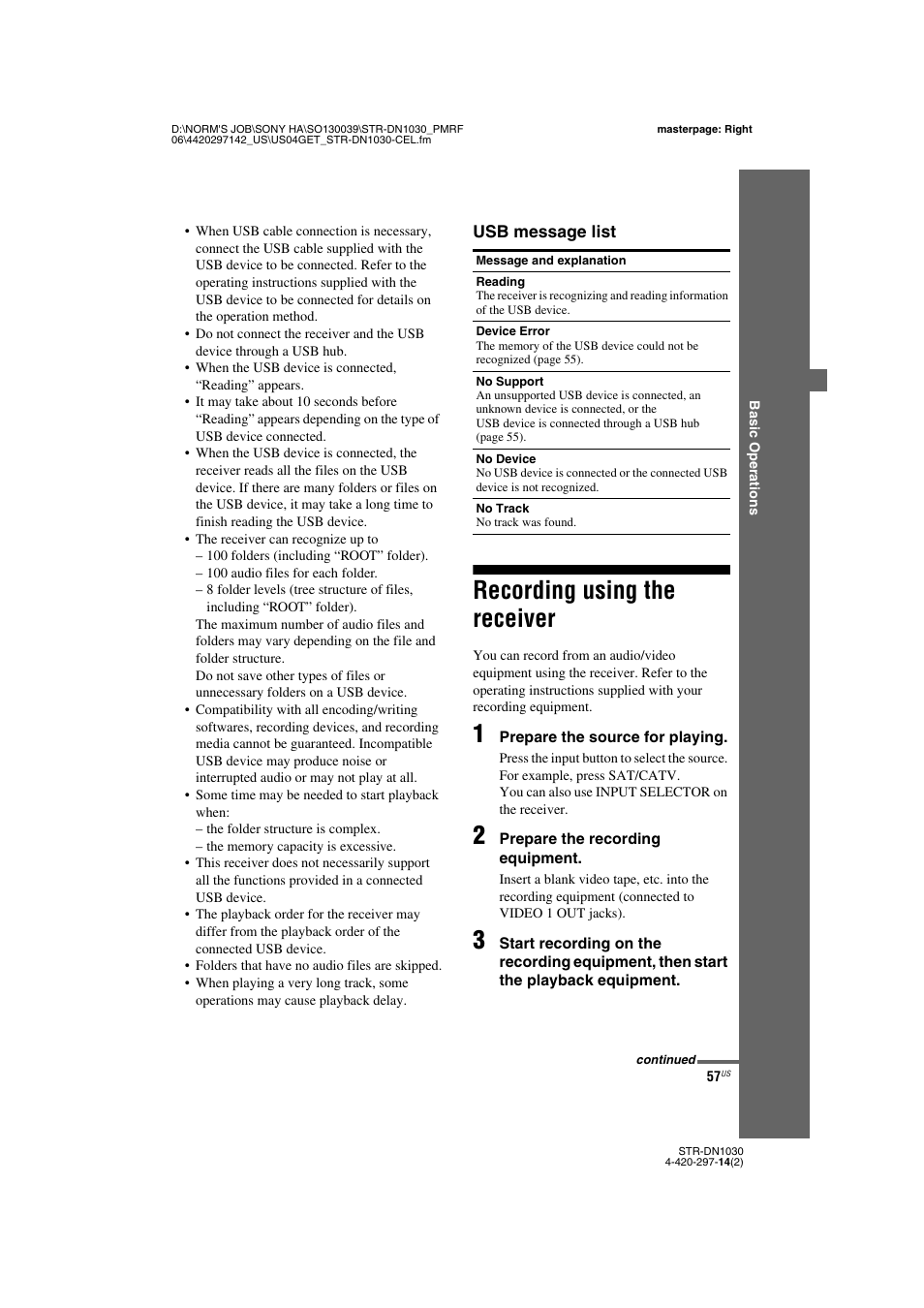 Recording using the receiver | Sony STR-DN1030 User Manual | Page 57 / 132