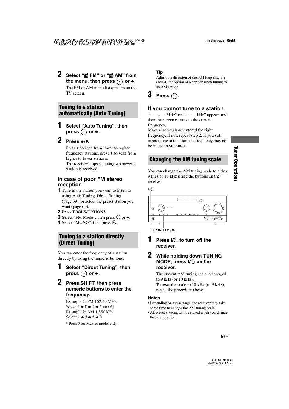 Changing the am tuning scale | Sony STR-DN1030 User Manual | Page 59 / 132