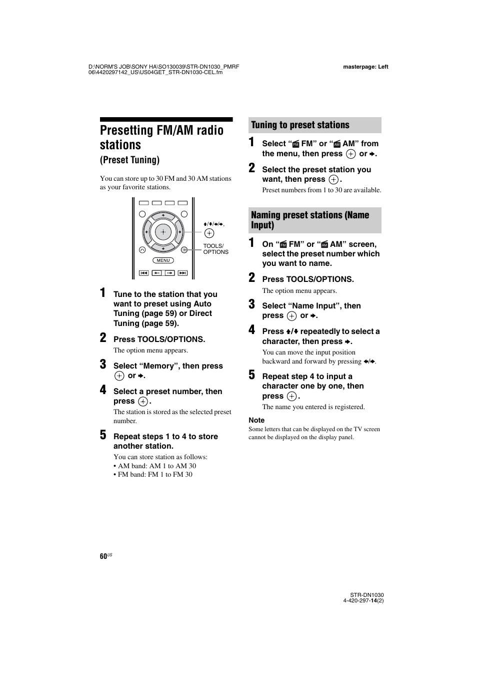 Presetting fm/am radio stations (preset tuning), Presetting fm/am radio stations, Preset tuning) | Sony STR-DN1030 User Manual | Page 60 / 132