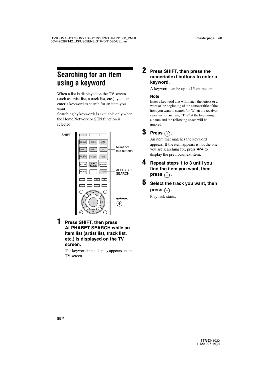 Searching for an item using a keyword | Sony STR-DN1030 User Manual | Page 80 / 132