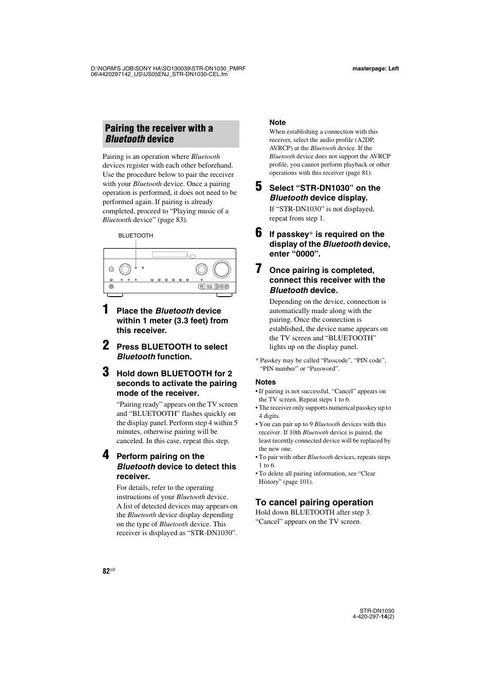 Pairing the receiver with a bluetooth device | Sony STR-DN1030 User Manual | Page 82 / 132