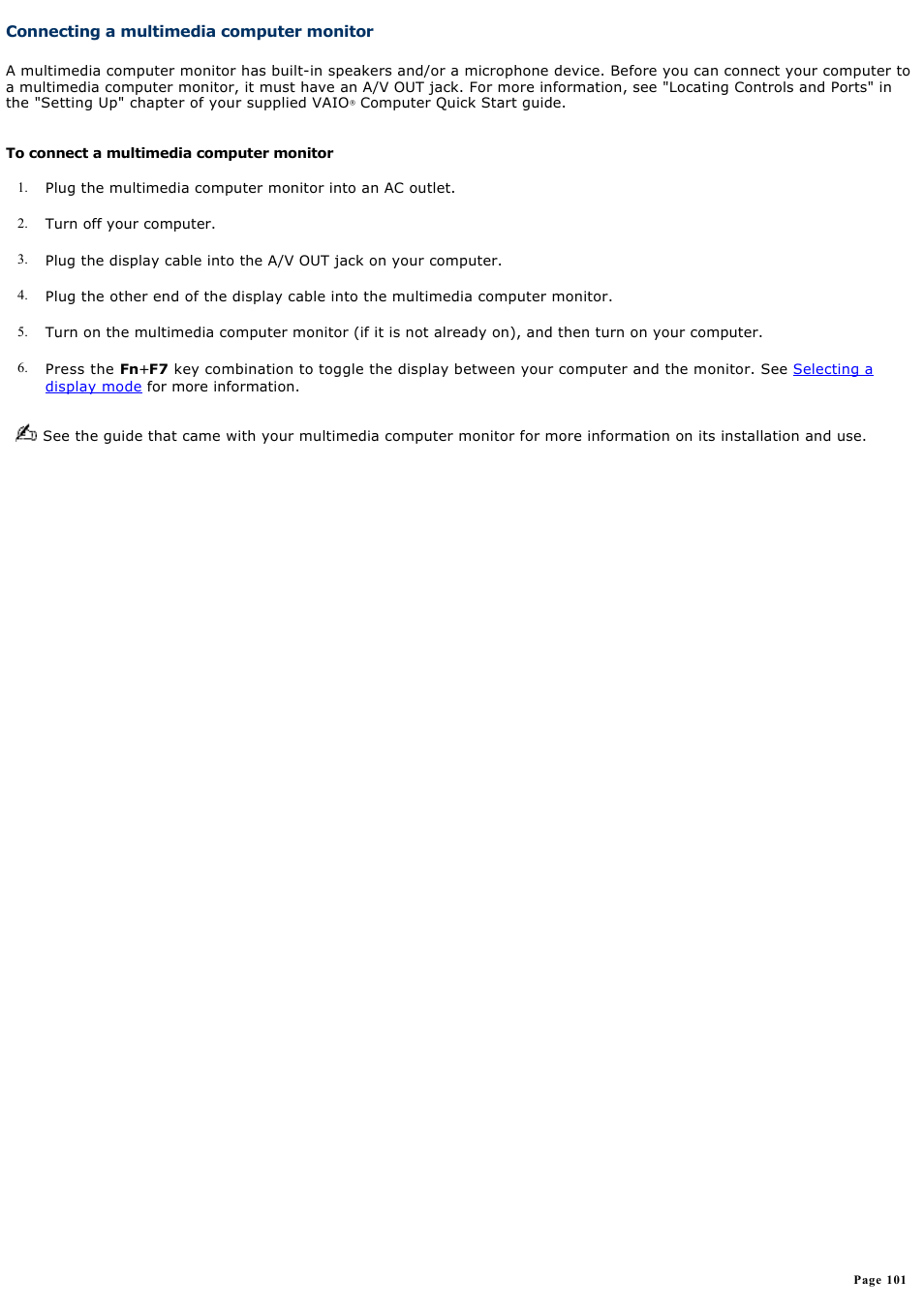 Connecting a multimedia computer monitor | Sony PCG-GRV550 User Manual | Page 101 / 162