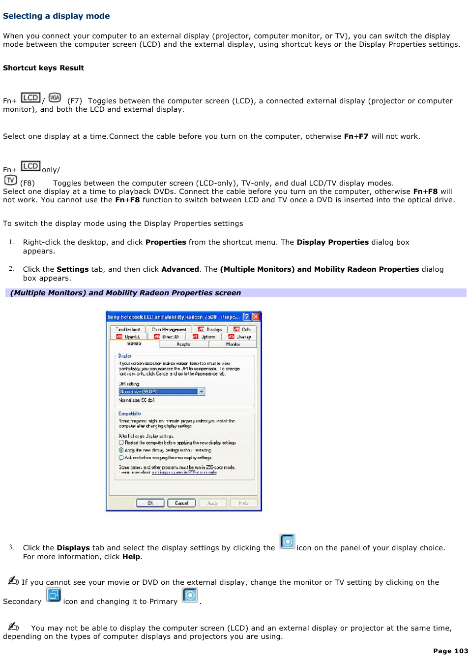 Selecting a display mode, For more, For more information | Sony PCG-GRV550 User Manual | Page 103 / 162