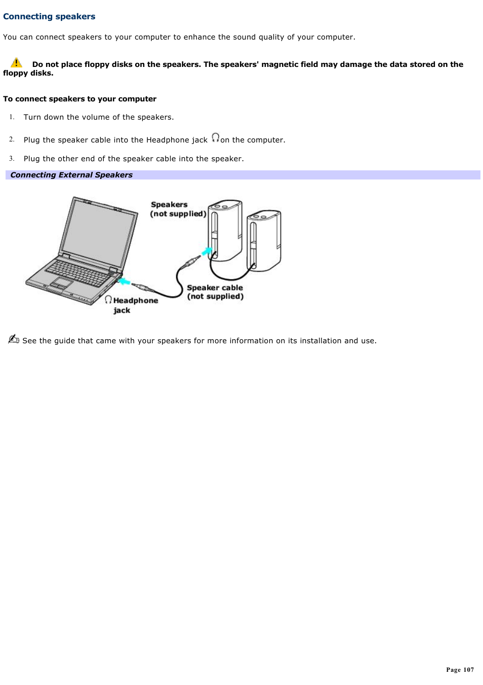 Connecting speakers | Sony PCG-GRV550 User Manual | Page 107 / 162