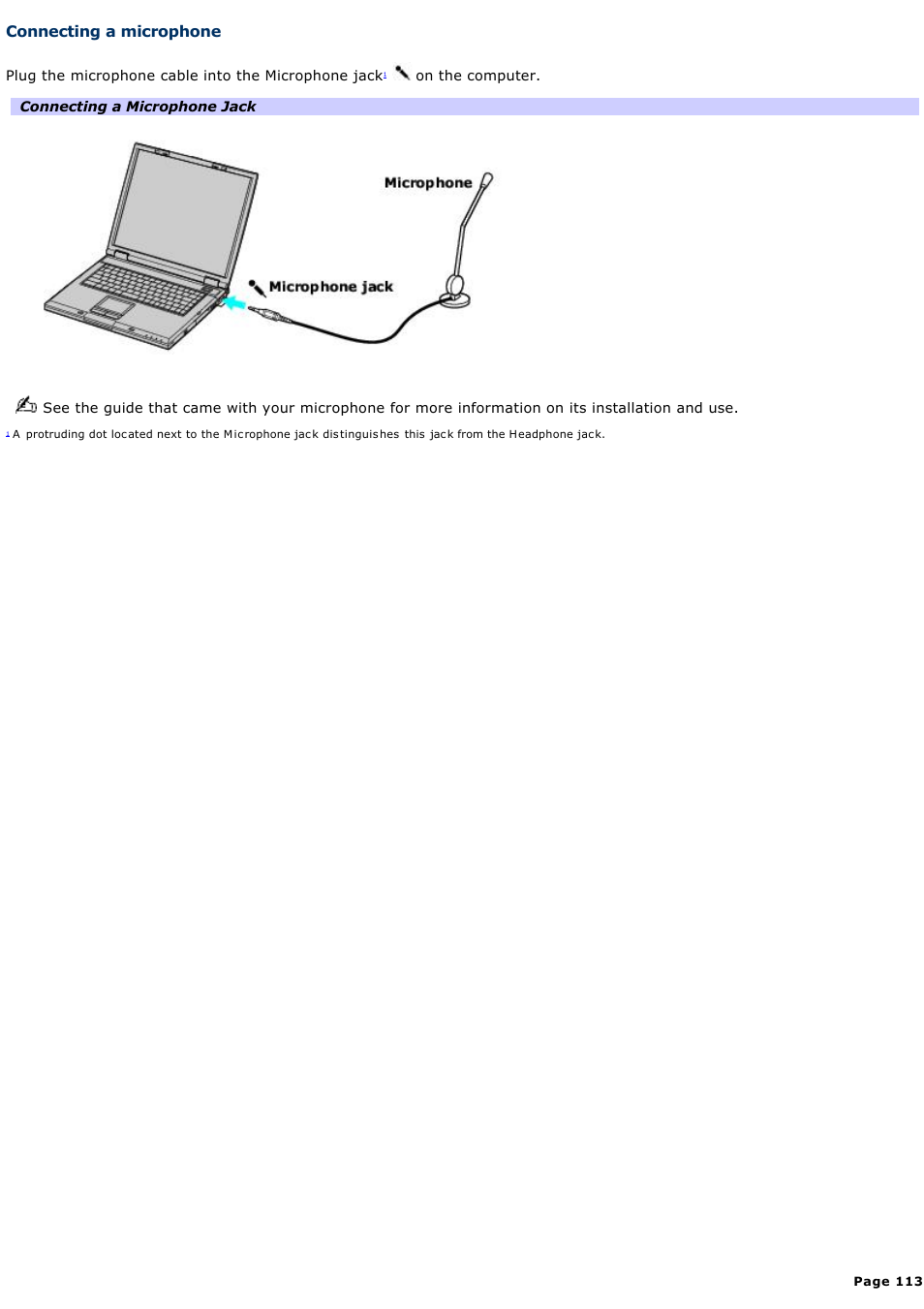 Connecting a microphone | Sony PCG-GRV550 User Manual | Page 113 / 162