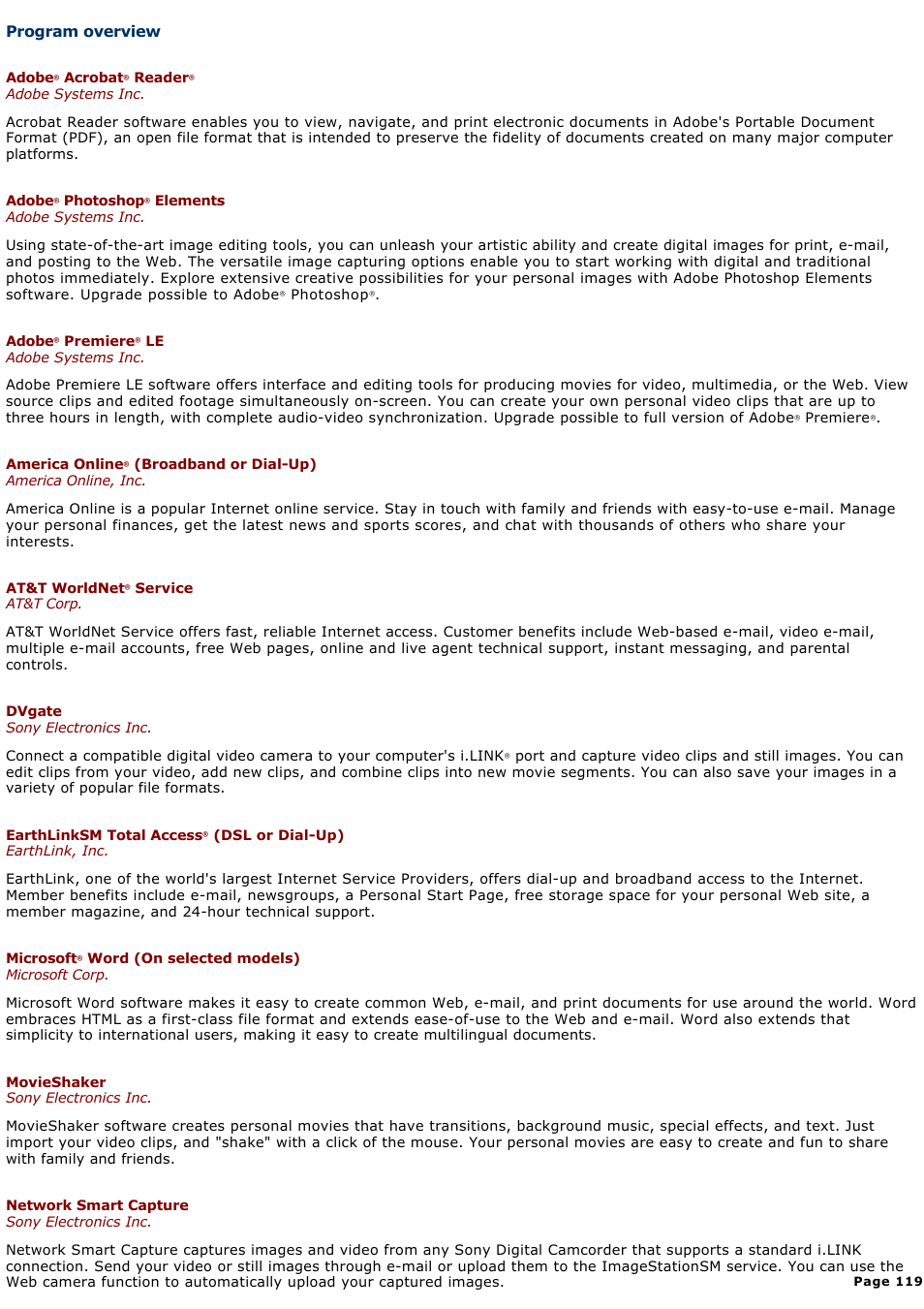 Program overview, Automatically. see | Sony PCG-GRV550 User Manual | Page 119 / 162