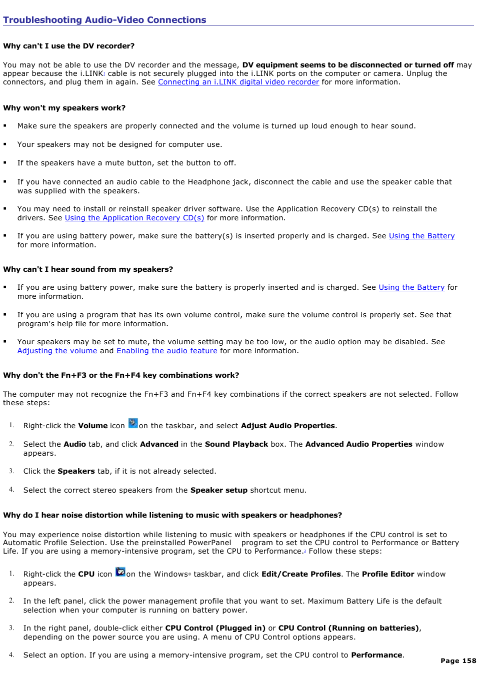 Troubleshooting audio-video connections | Sony PCG-GRV550 User Manual | Page 158 / 162