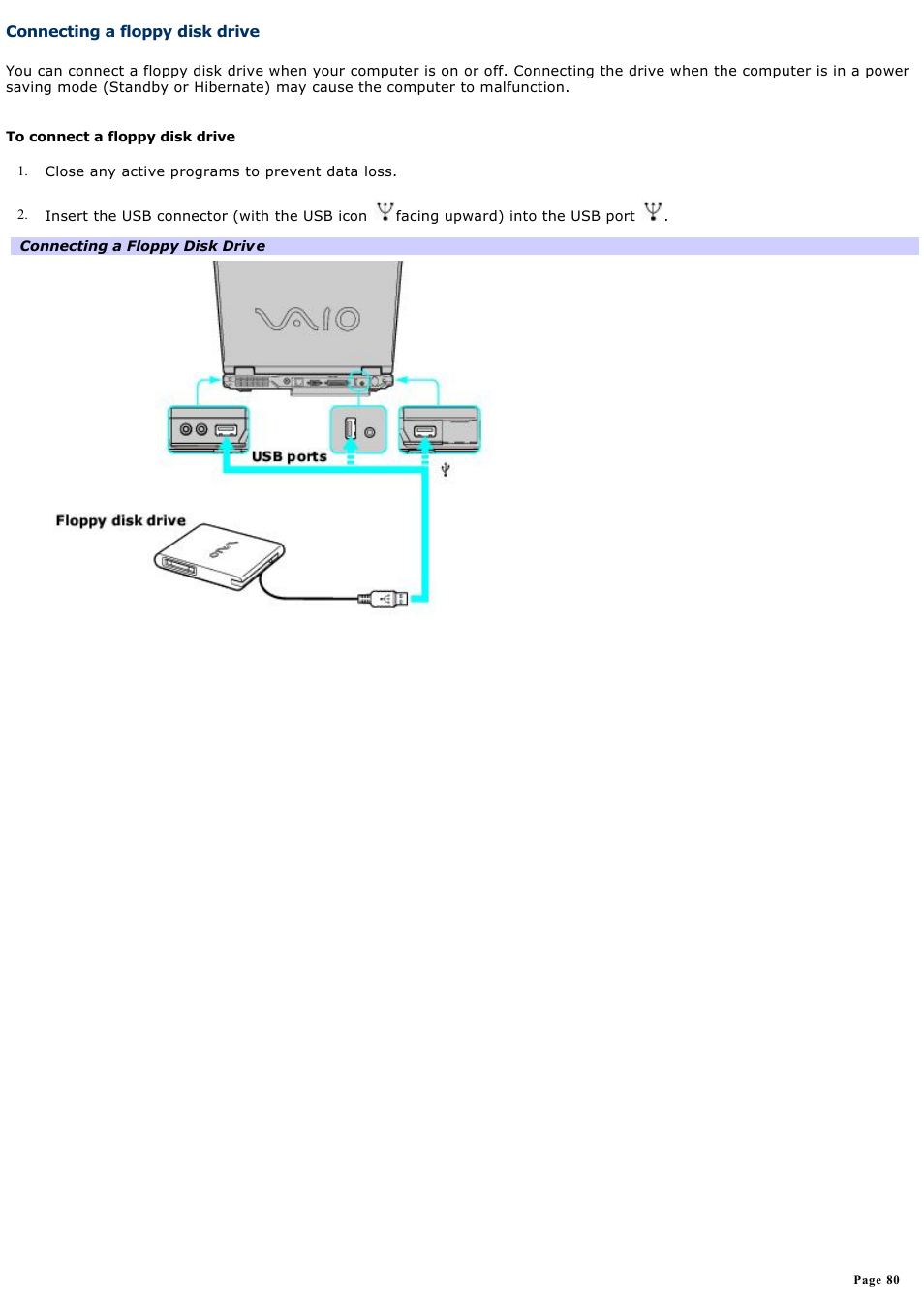 Connecting a floppy disk drive | Sony PCG-GRV550 User Manual | Page 80 / 162