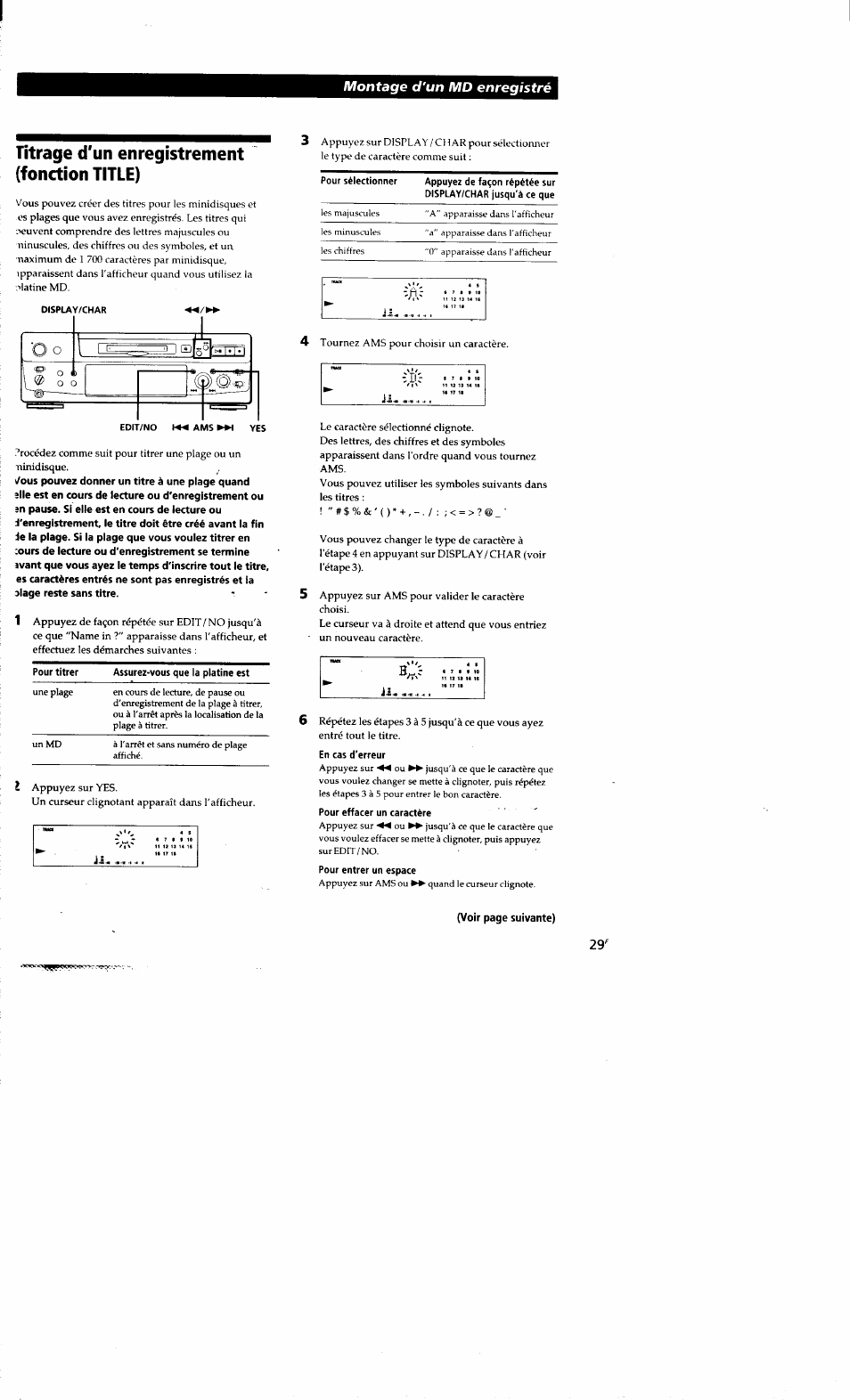 Titrage d'un enregistrement (fonction title), Titrage d'un eiu'egistrement (fonction title), Montage d’un md enregistré | Sony MDS-S38 User Manual | Page 65 / 109