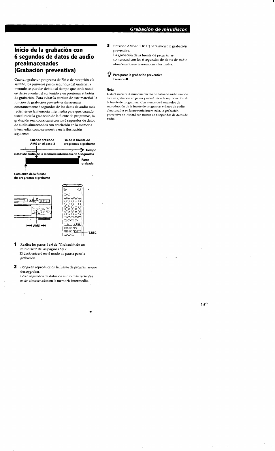 Para parar la grabación preventiva, Grabación de minidiscos | Sony MDS-S38 User Manual | Page 85 / 109