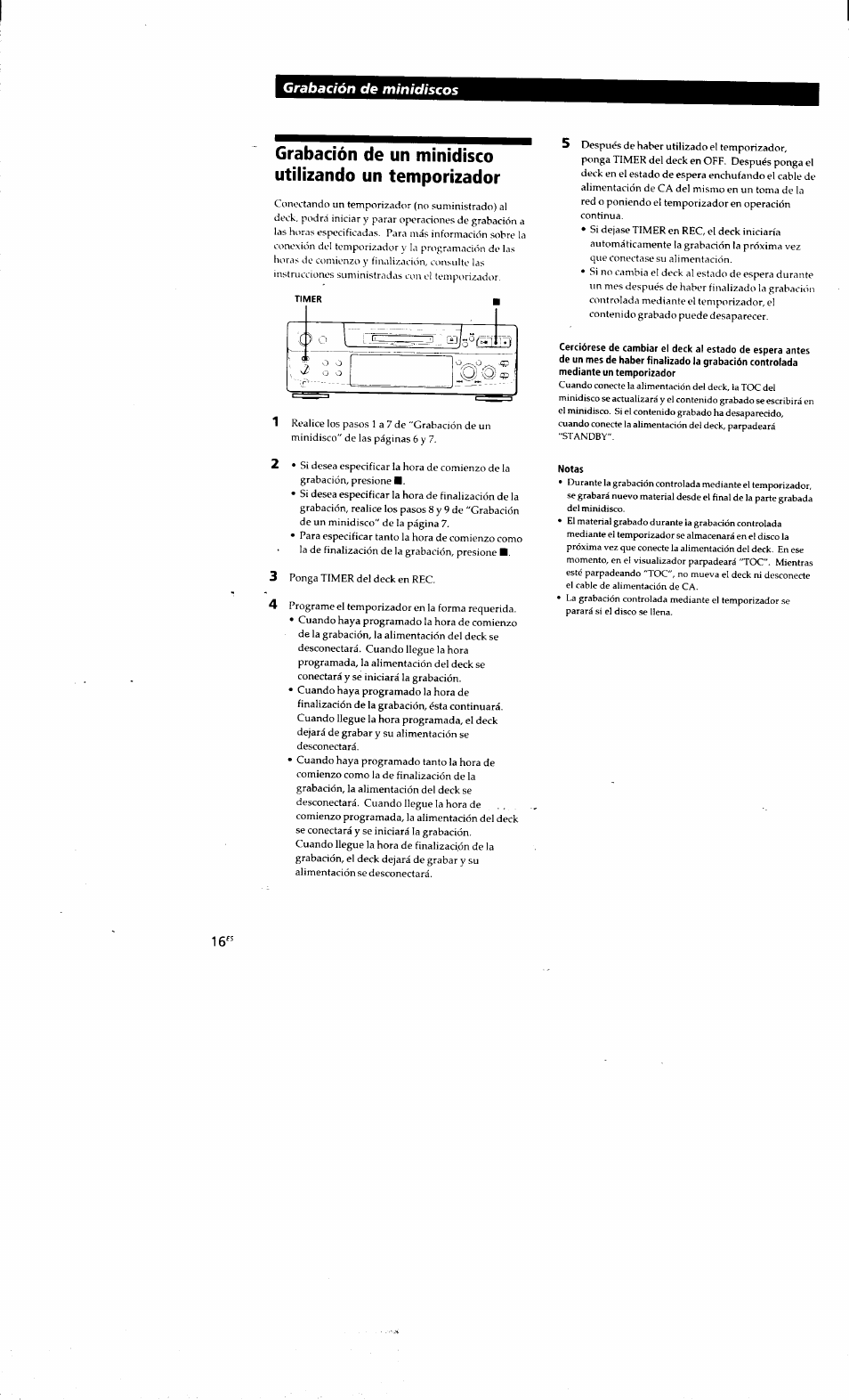 Notas, Grabación de minidiscos | Sony MDS-S38 User Manual | Page 88 / 109