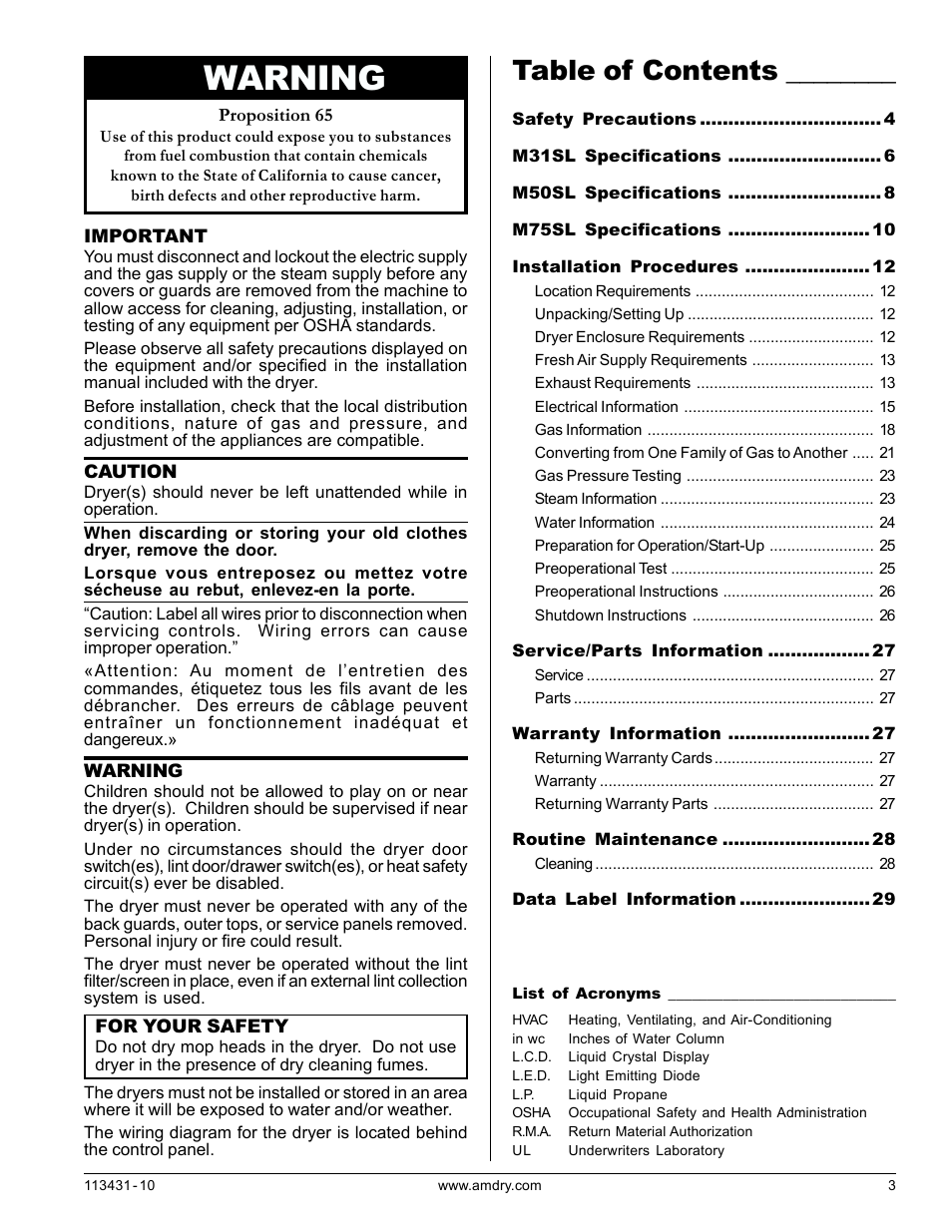 American Dryer Corp. M75SL User Manual | Page 3 / 30