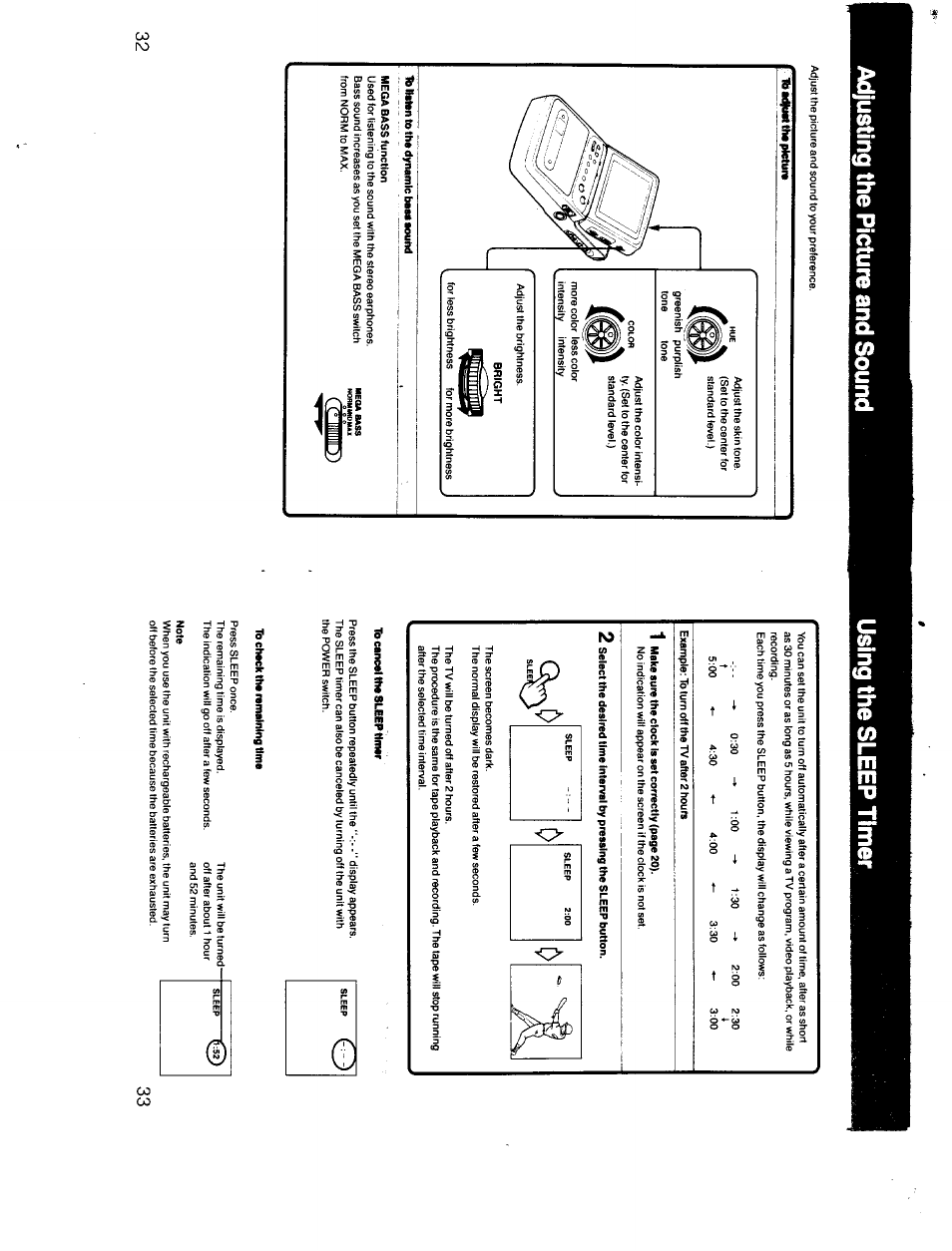 Adjusting the picture and sound, Using the sleep timer | Sony GV-300 User Manual | Page 17 / 41