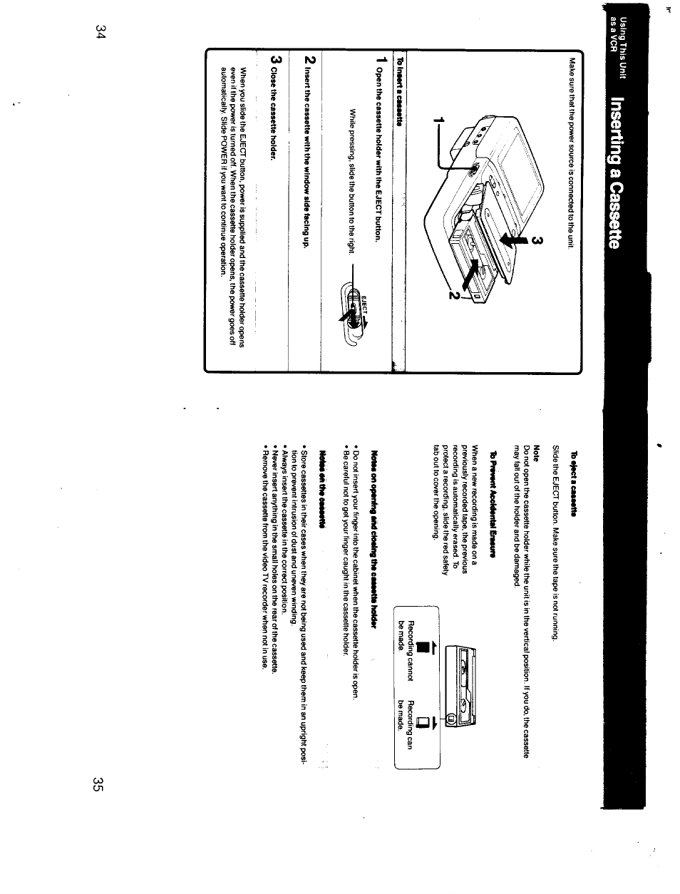 Inserting a cassette, Ca)l | Sony GV-300 User Manual | Page 18 / 41