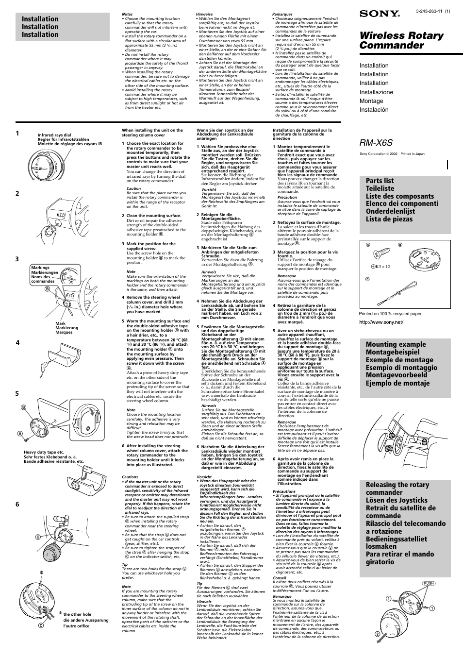 Sony RM-X6S User Manual | 2 pages