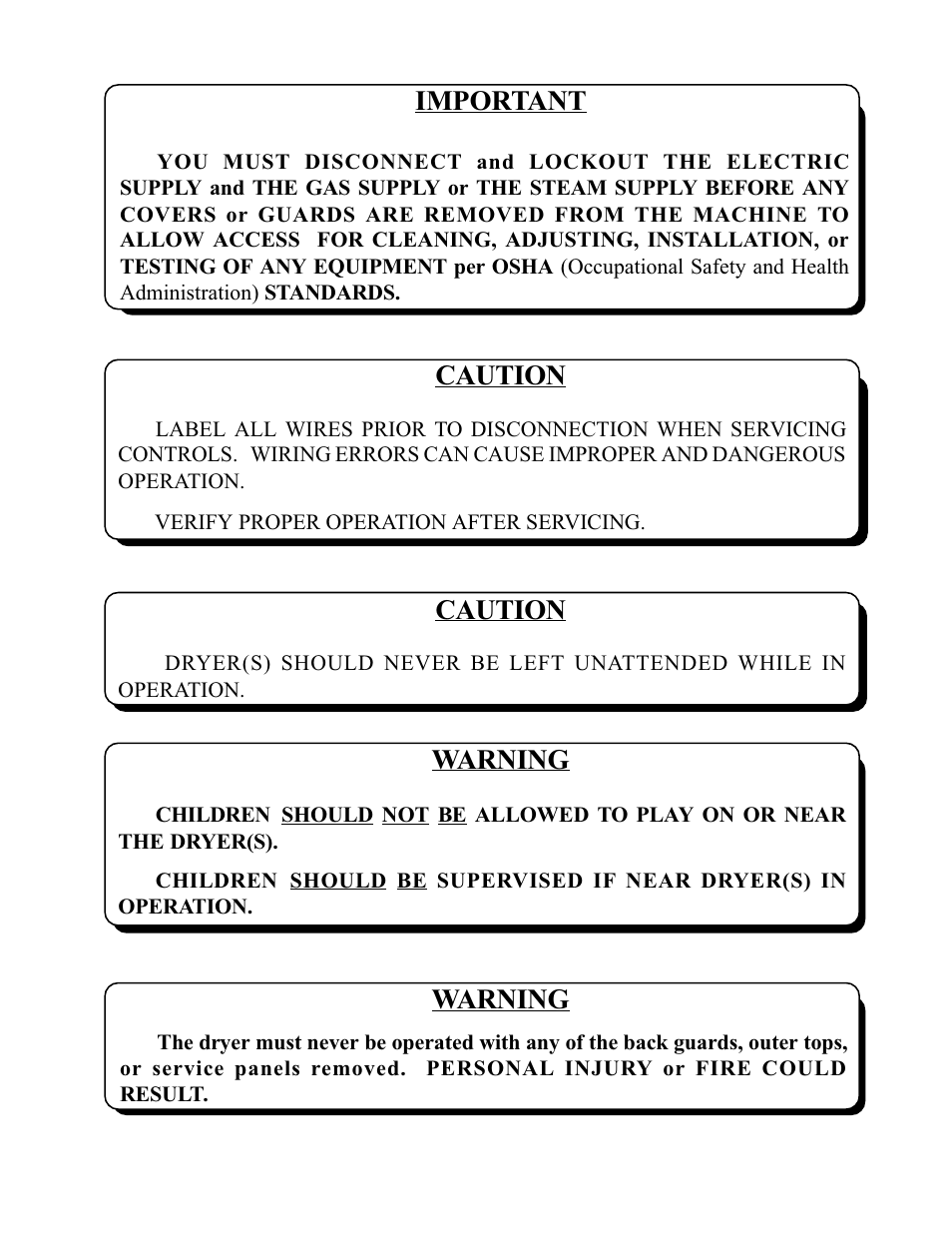 Important, Warning, Caution | American Dryer Corp. Phase 5 Microprocessor AD-170 User Manual | Page 3 / 64