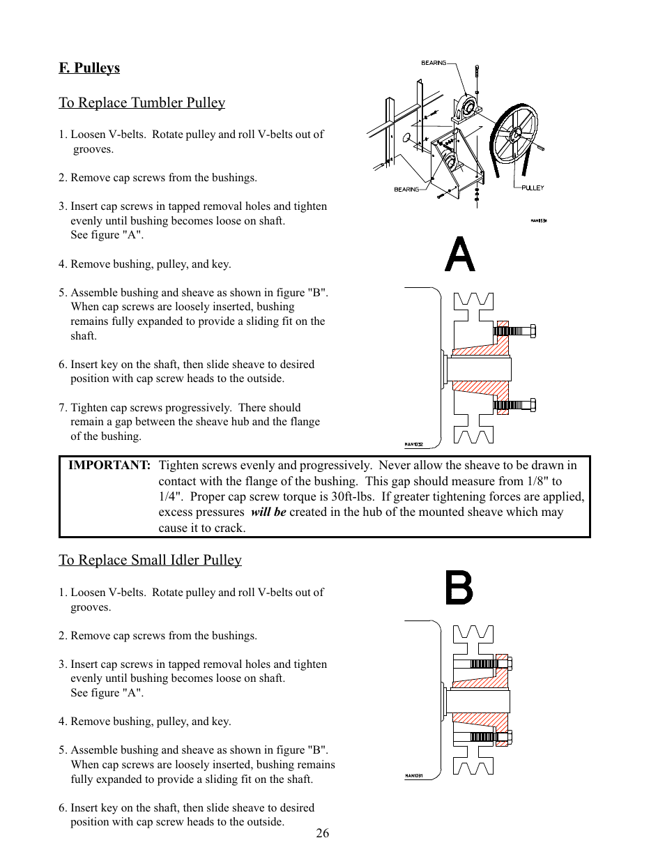 F. pulleys, F. pulleys to replace tumbler pulley | American Dryer Corp. Phase 5 Microprocessor AD-170 User Manual | Page 30 / 64