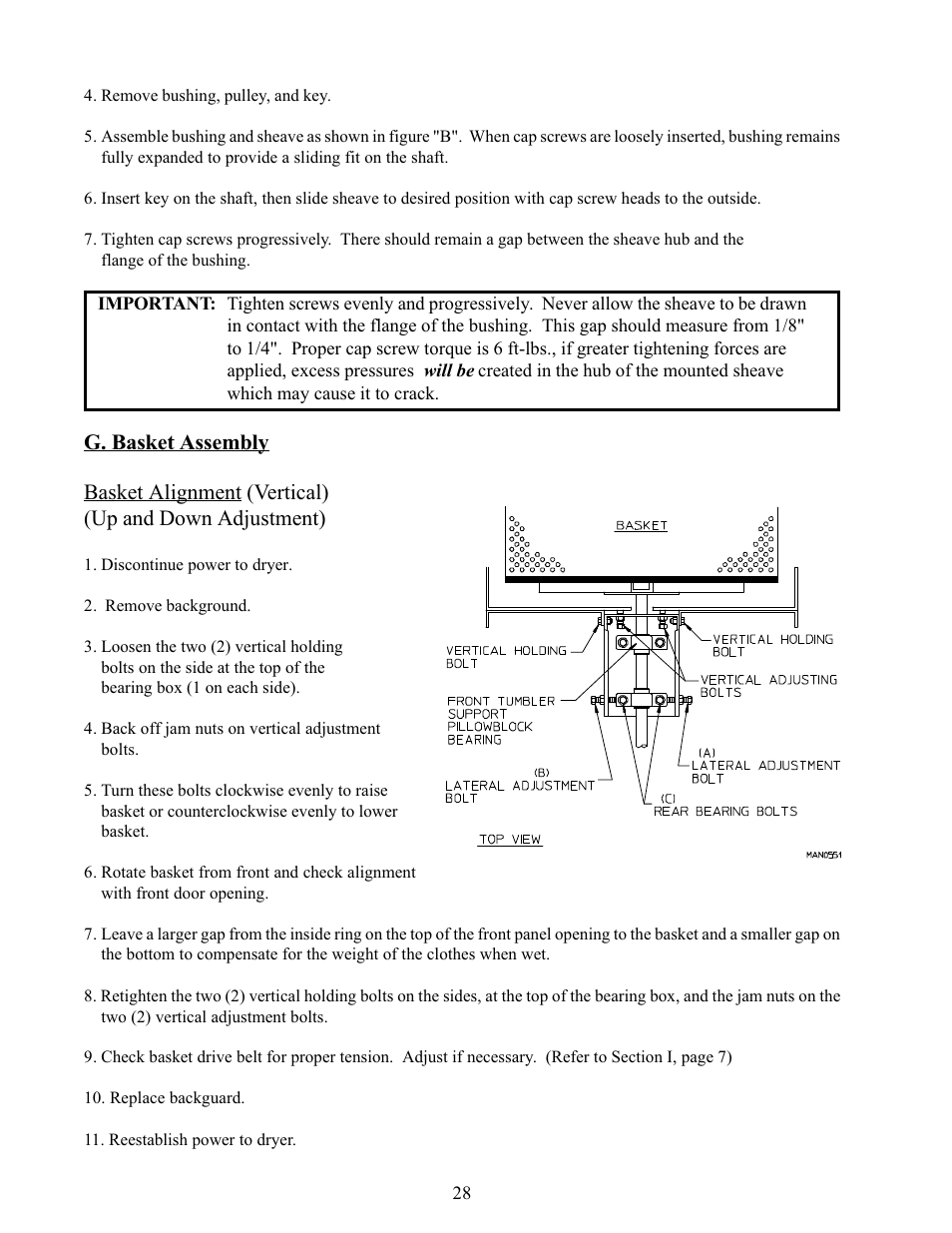 G. basket assembly | American Dryer Corp. Phase 5 Microprocessor AD-170 User Manual | Page 32 / 64