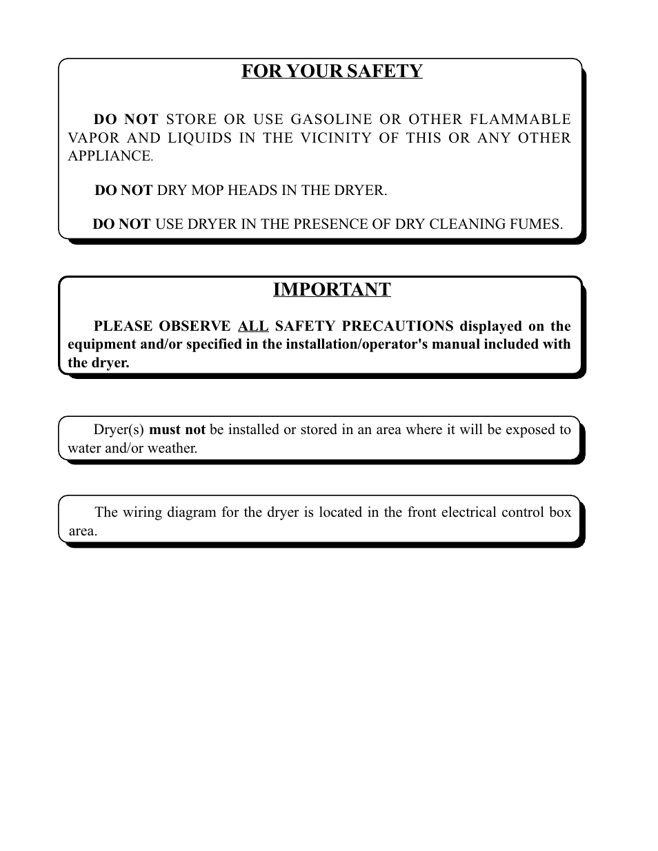 For your safety, Important | American Dryer Corp. Phase 5 Microprocessor AD-170 User Manual | Page 4 / 64