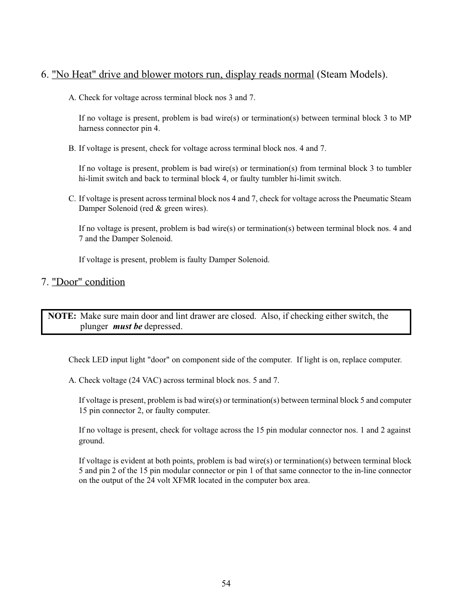 "door" condition | American Dryer Corp. Phase 5 Microprocessor AD-170 User Manual | Page 58 / 64