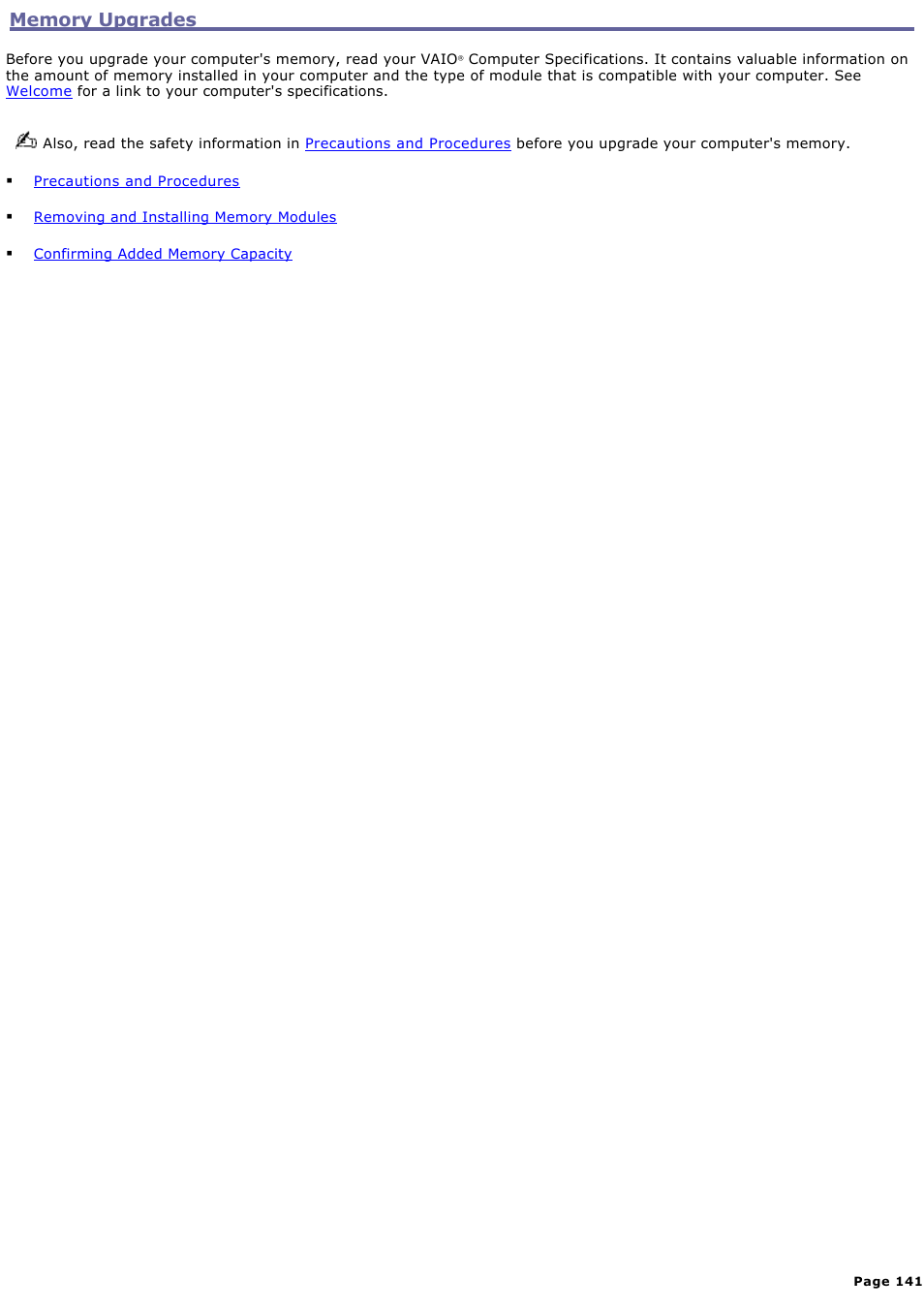 Memory upgrades | Sony PCG-K20P User Manual | Page 141 / 149