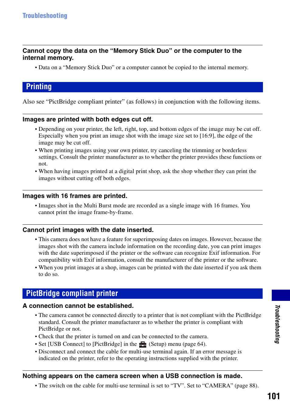 Printing, Pictbridge compliant printer, Printing pictbridge compliant printer | Sony DSC-T10 User Manual | Page 101 / 116