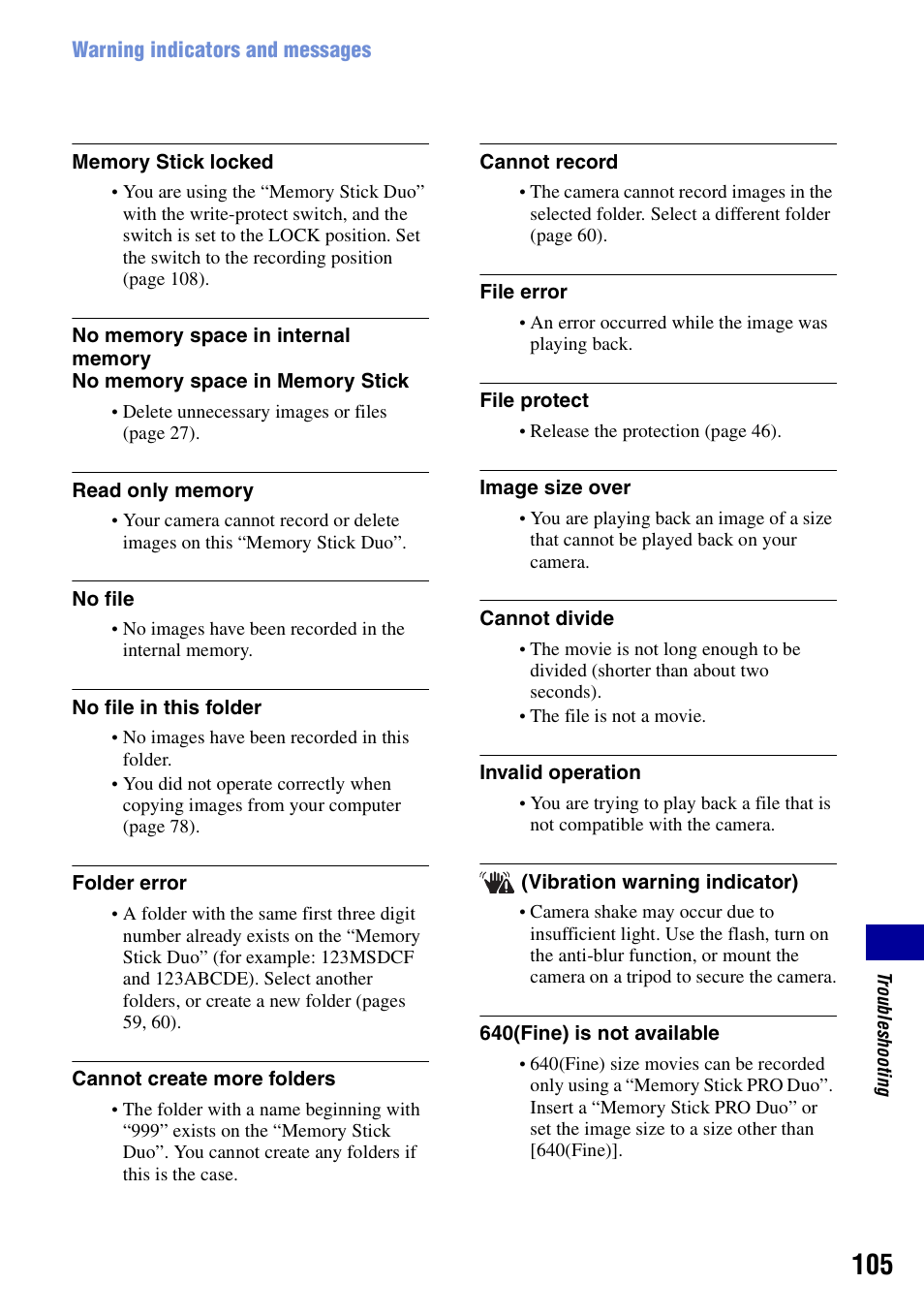 Sony DSC-T10 User Manual | Page 105 / 116