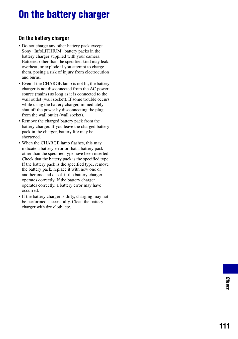 On the battery charger | Sony DSC-T10 User Manual | Page 111 / 116