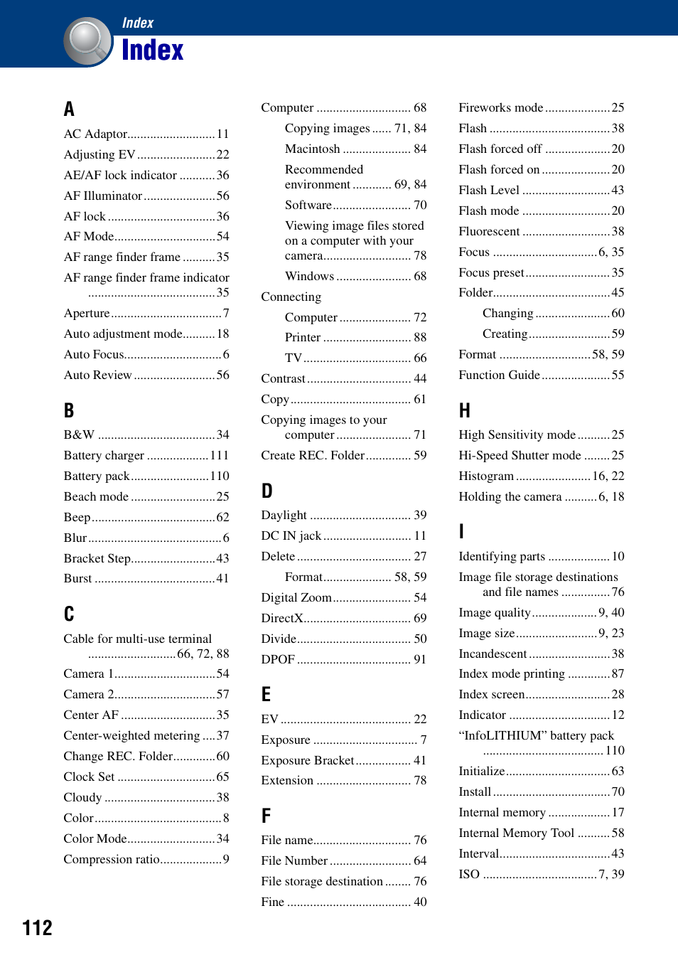 Index | Sony DSC-T10 User Manual | Page 112 / 116